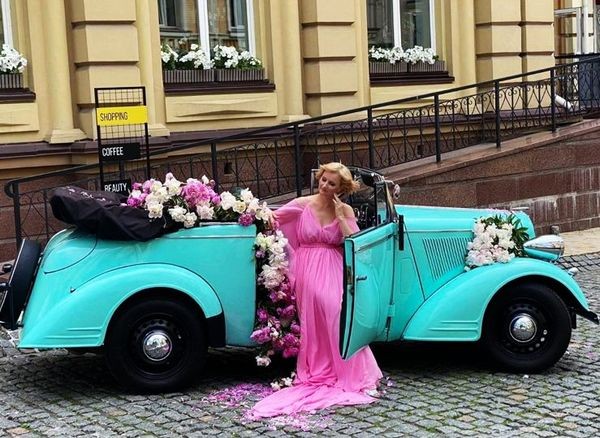 137 Кабриолет ретро Opel бирюзовый с водителем для фото свадьбы PmAp