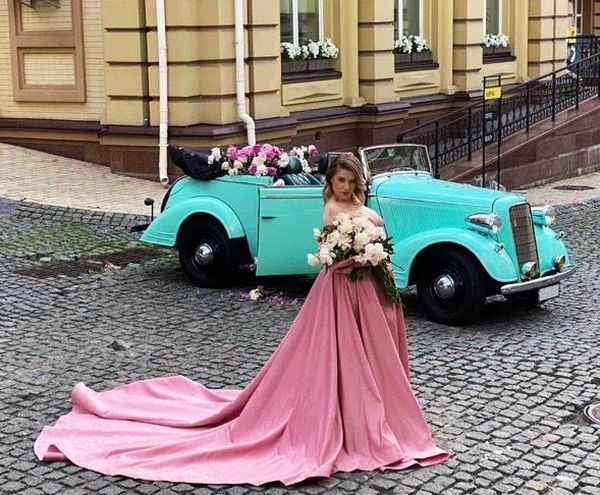 137 Кабриолет ретро Opel бирюзовый с водителем для фото свадьбы PmAp